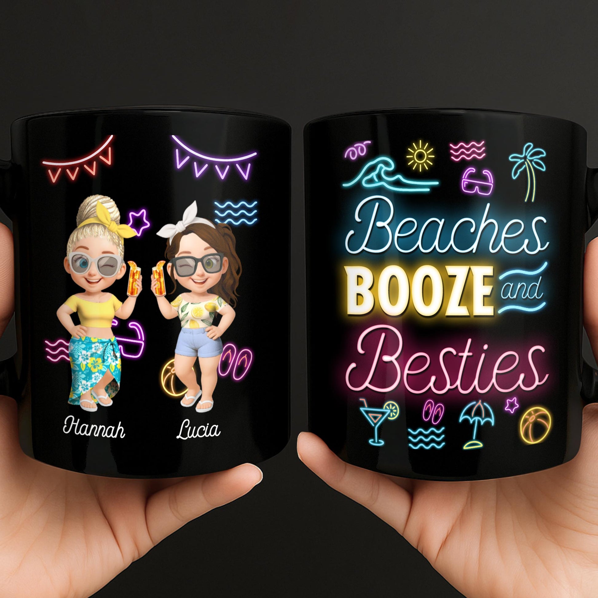 Beaches And Booze And Besties With Beach Symbols And Drinks