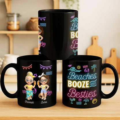 Beaches And Booze And Besties With Beach Symbols And Drinks