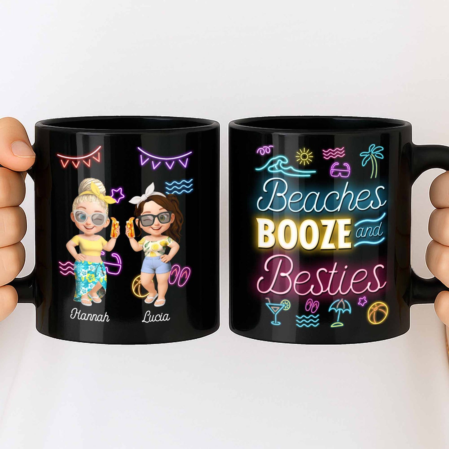 Beaches And Booze And Besties With Beach Symbols And Drinks