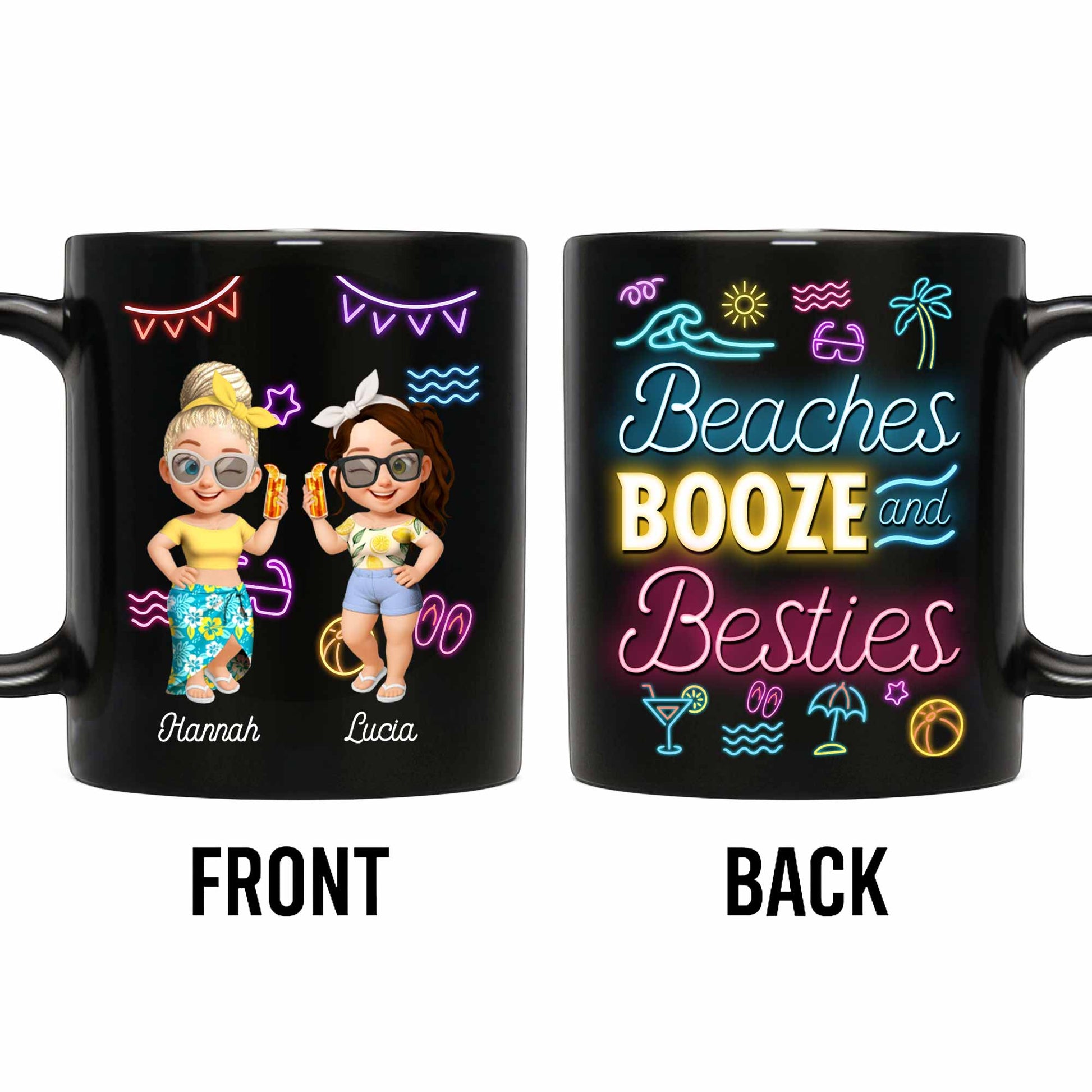 Beaches And Booze And Besties With Beach Symbols And Drinks