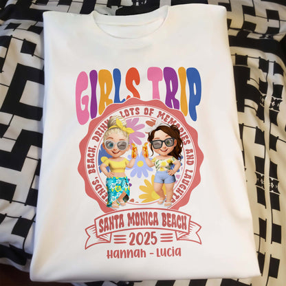 Girls Trip, Cartoon Figures, Sunglasses And Drinks - Personalized Custom Unisex T-shirt, Hoodie - BST166_WBAS