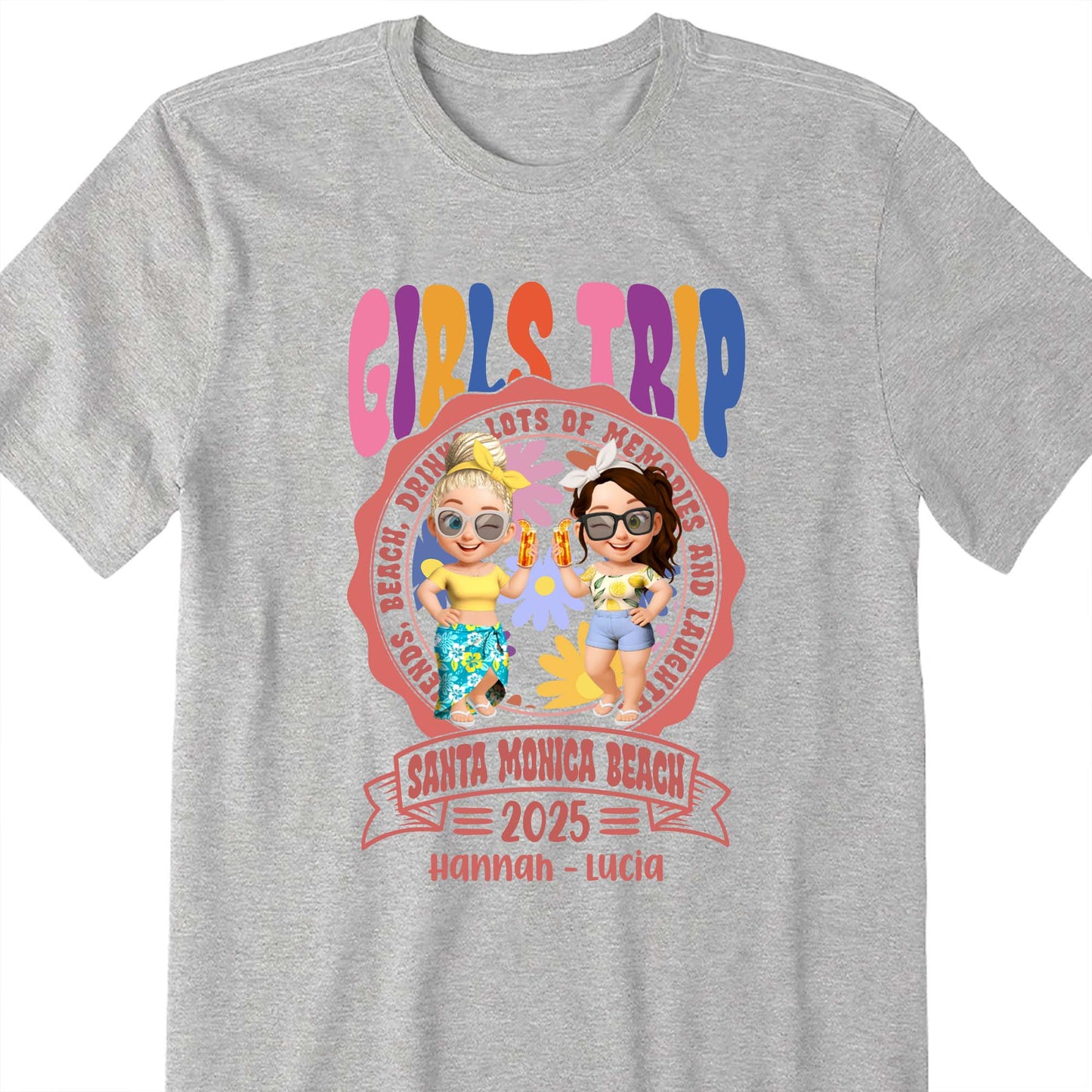 Girls Trip, Cartoon Figures, Sunglasses And Drinks - Personalized Custom Unisex T-shirt, Hoodie - BST166_WBAS