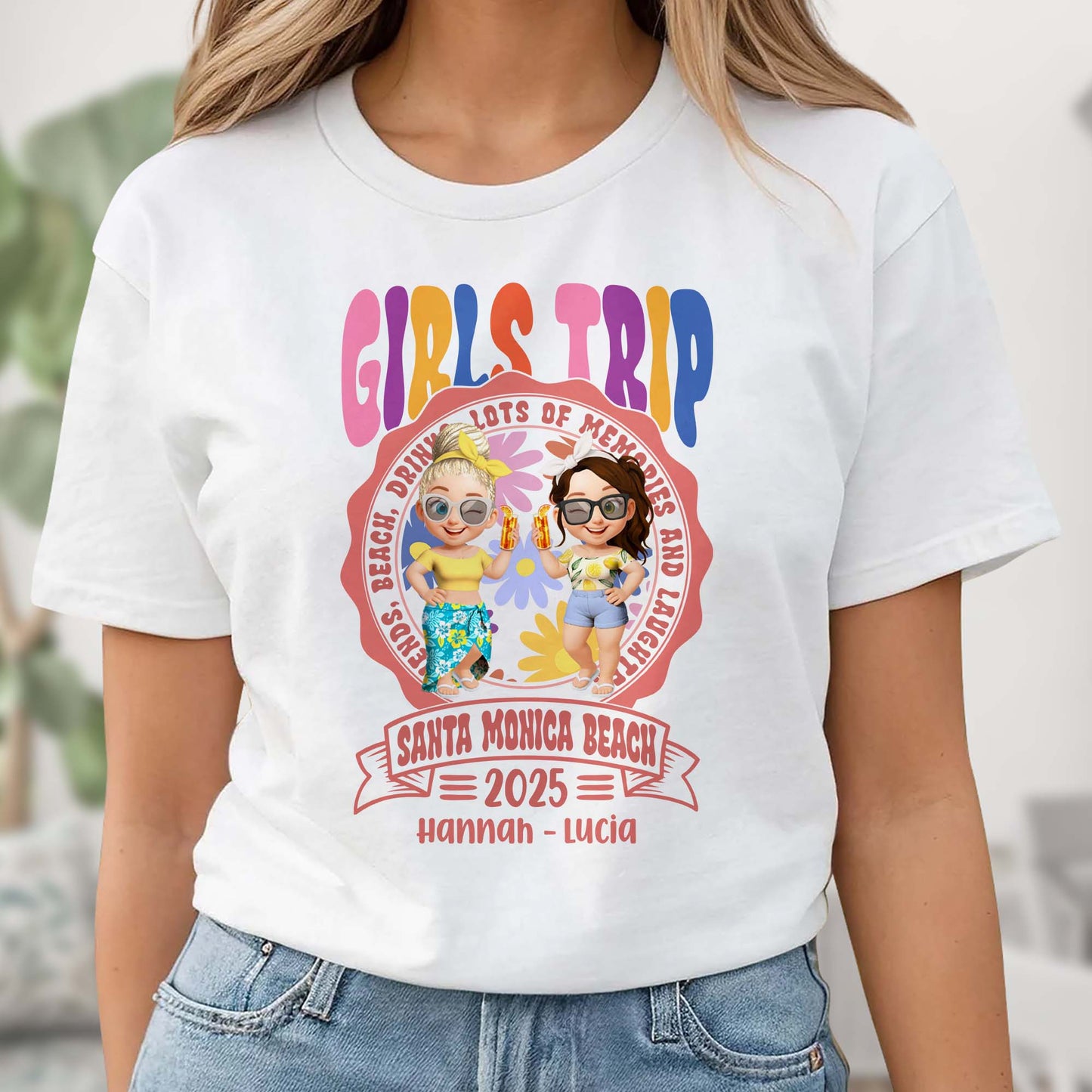Girls Trip, Cartoon Figures, Sunglasses And Drinks - Personalized Custom Unisex T-shirt, Hoodie - BST166_WBAS