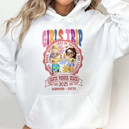 Girls Trip, Cartoon Figures, Sunglasses And Drinks - Personalized Custom Unisex T-shirt, Hoodie - BST166_WBAS
