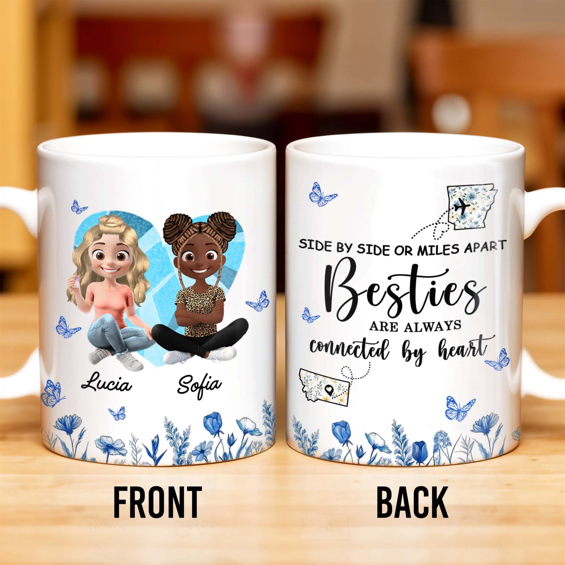 Side By Side Or Miles Apart, Besties Are Always Connected By Heart, Butterflies and Flowers