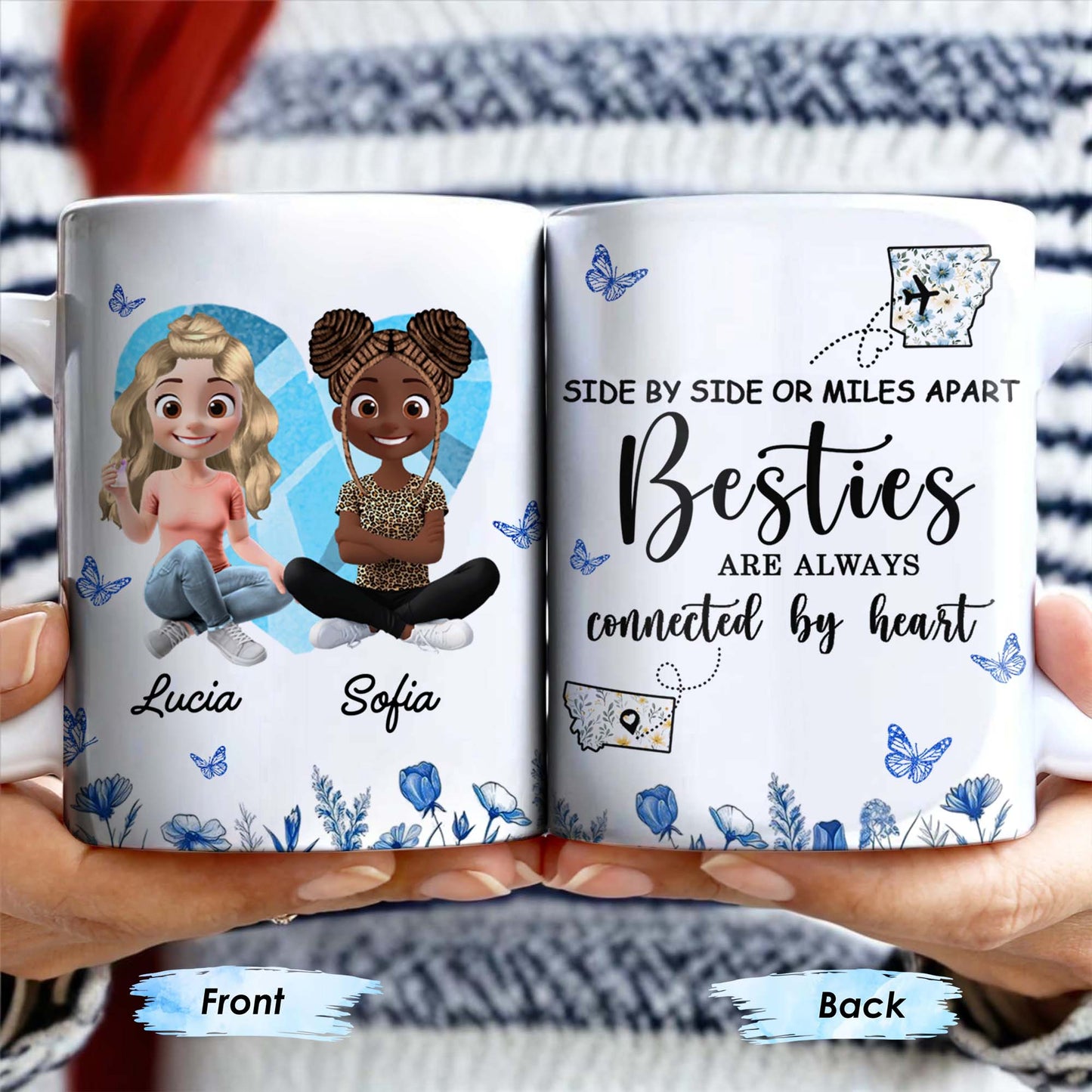 Side By Side Or Miles Apart, Besties Are Always Connected By Heart, Butterflies and Flowers