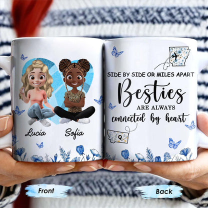 Side By Side Or Miles Apart, Besties Are Always Connected By Heart, Butterflies and Flowers