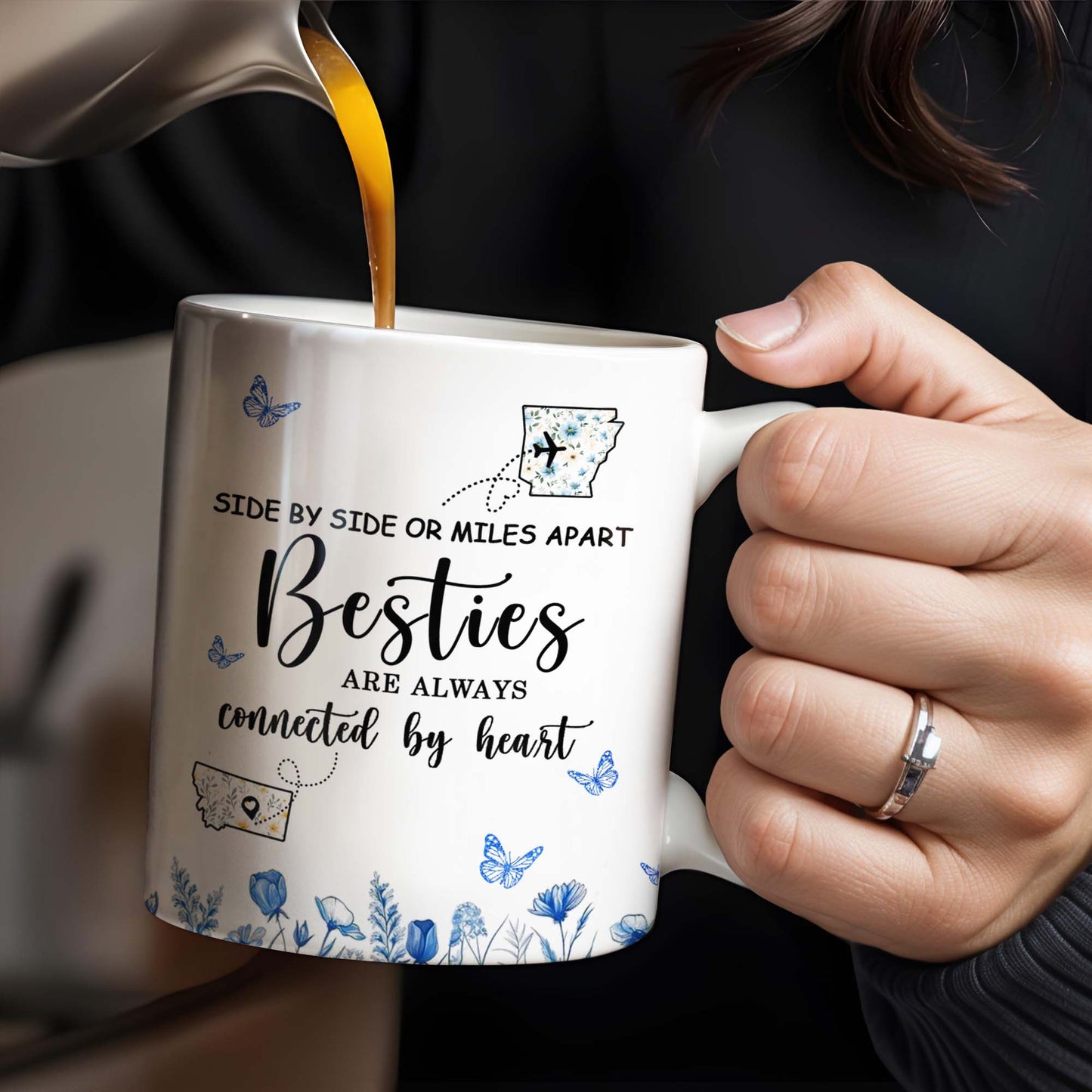 Side By Side Or Miles Apart, Besties Are Always Connected By Heart, Butterflies and Flowers