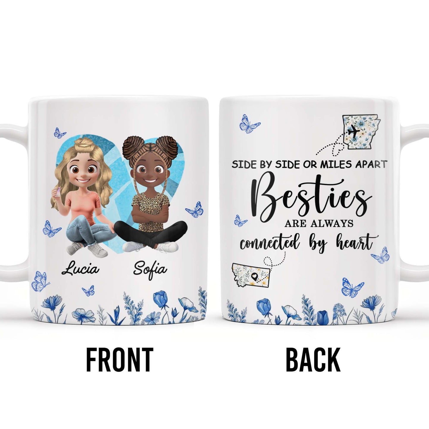Side By Side Or Miles Apart, Besties Are Always Connected By Heart, Butterflies and Flowers