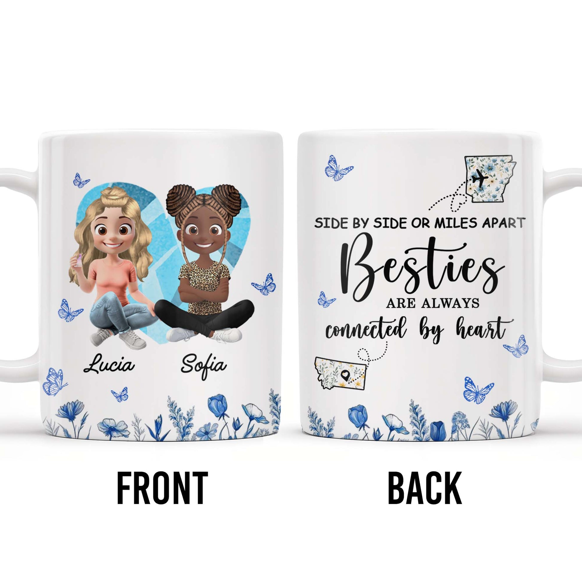Side By Side Or Miles Apart, Besties Are Always Connected By Heart, Butterflies and Flowers