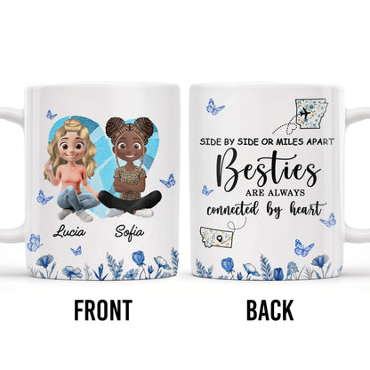 Side By Side Or Miles Apart, Besties Are Always Connected By Heart, Butterflies and Flowers