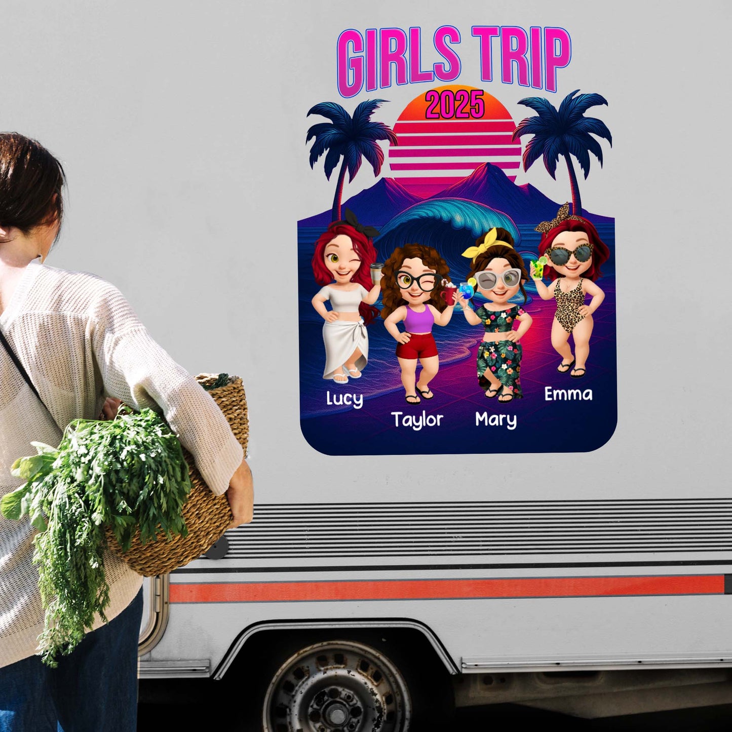 Girls Trip With Group Of Friends And Palm Trees