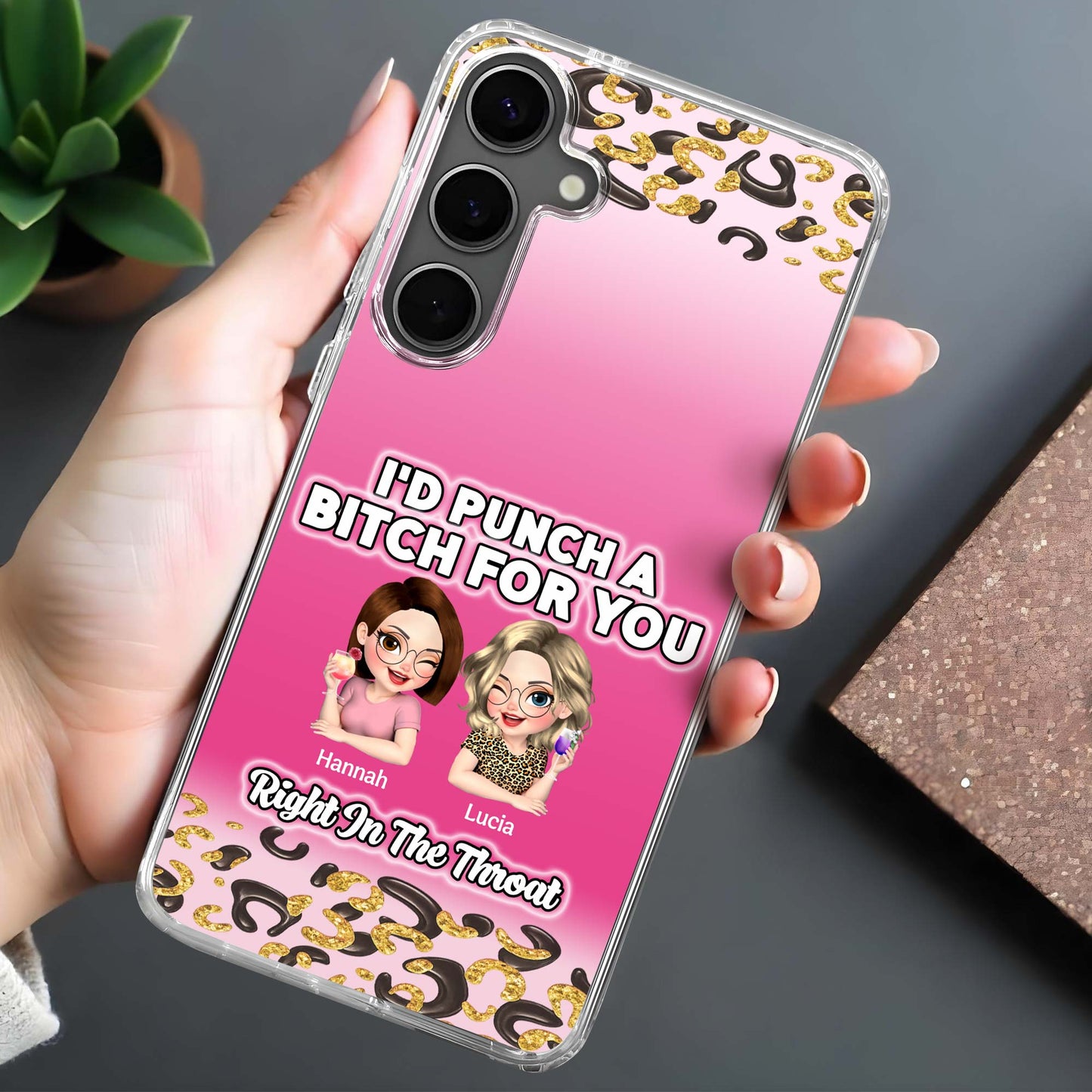 ¡Te daría un puñetazo! Diseño personalizado de mejores amigos - Funda transparente personalizada - BST174_PHC