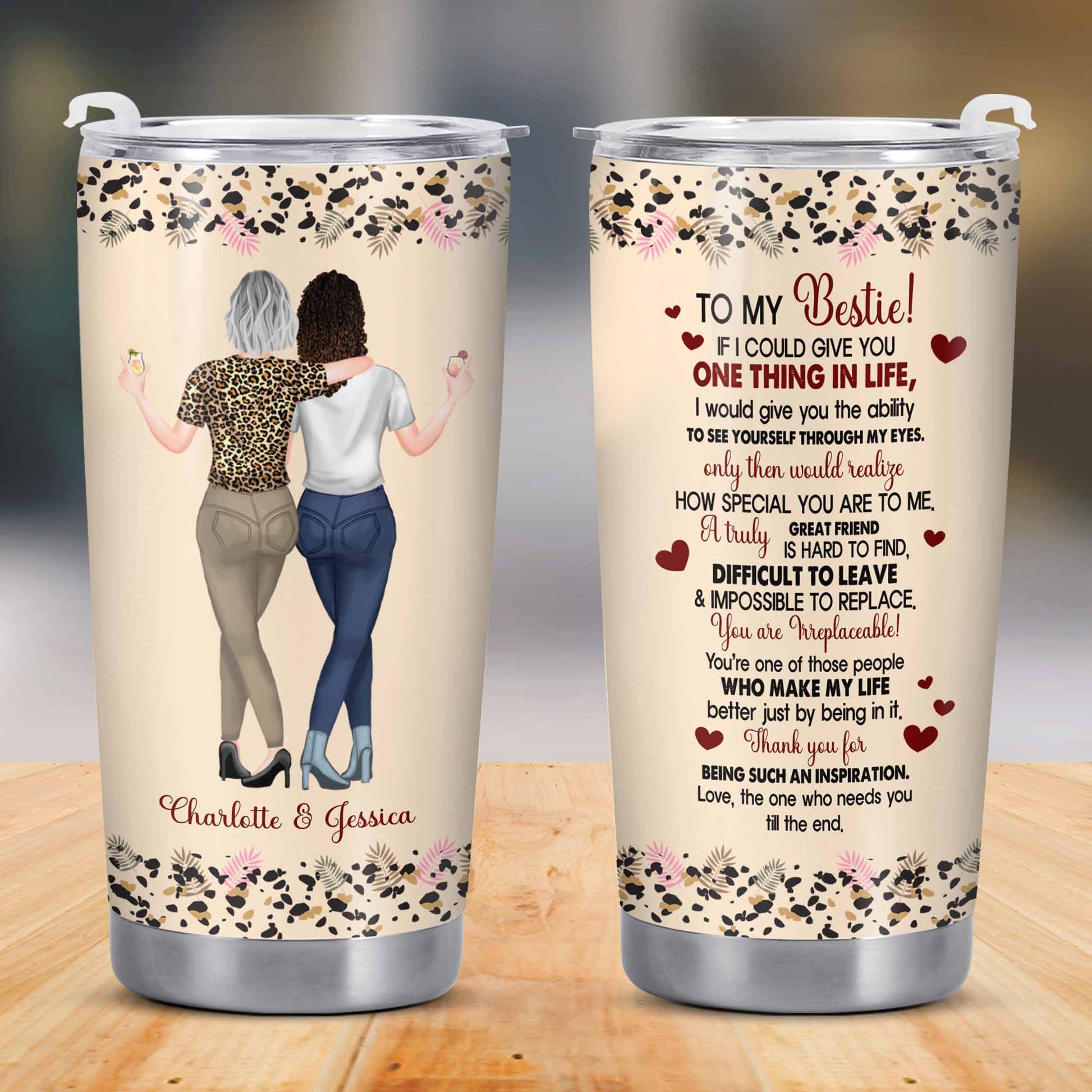 To My Bestie, Hearts and Flowers Tumbler
