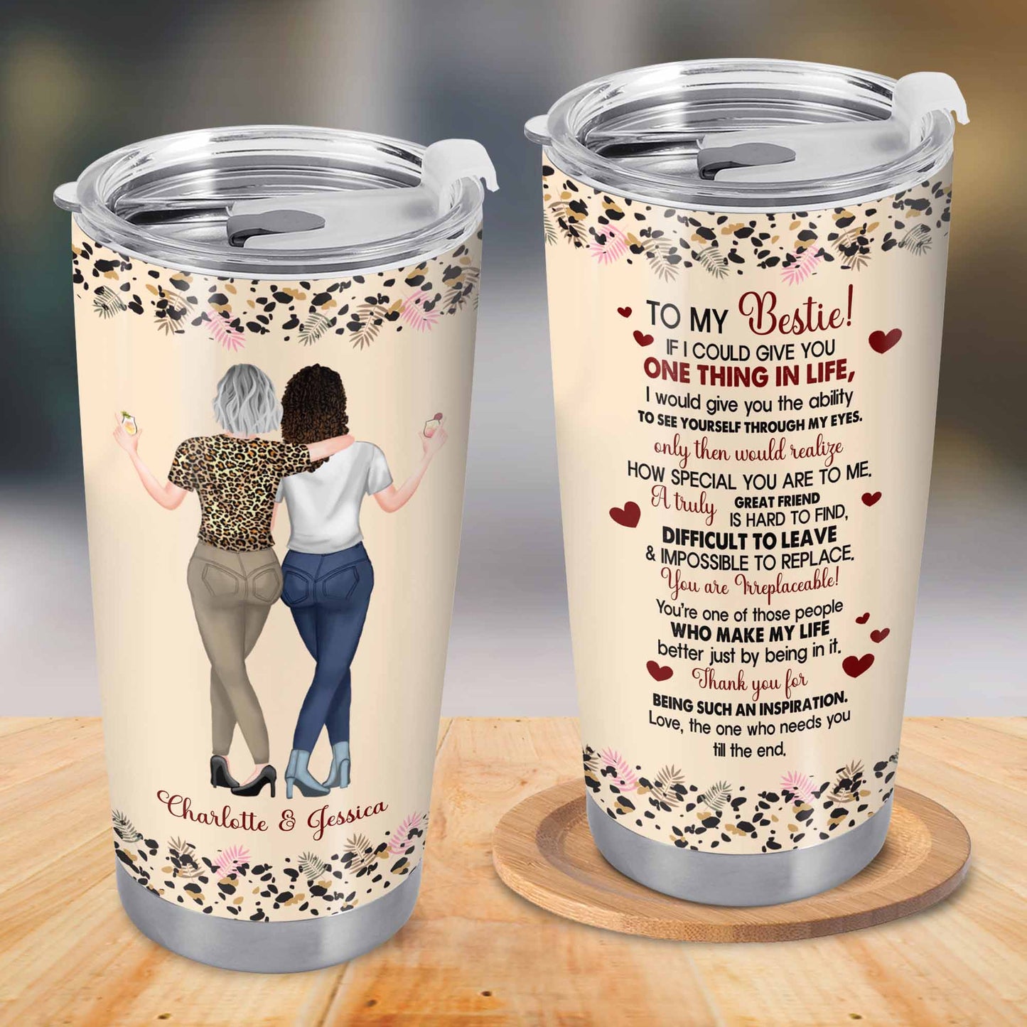 To My Bestie, Hearts and Flowers Tumbler