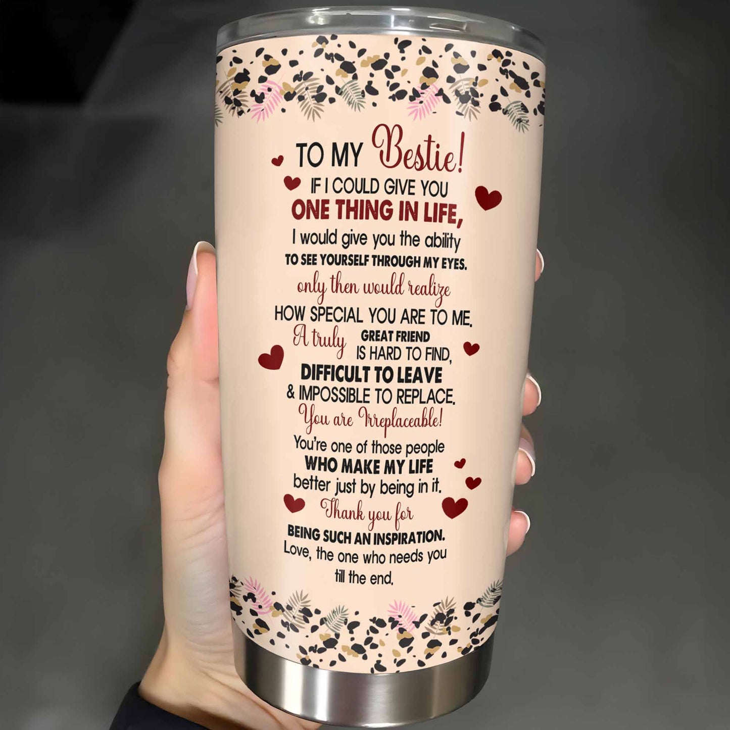 To My Bestie, Hearts and Flowers Tumbler