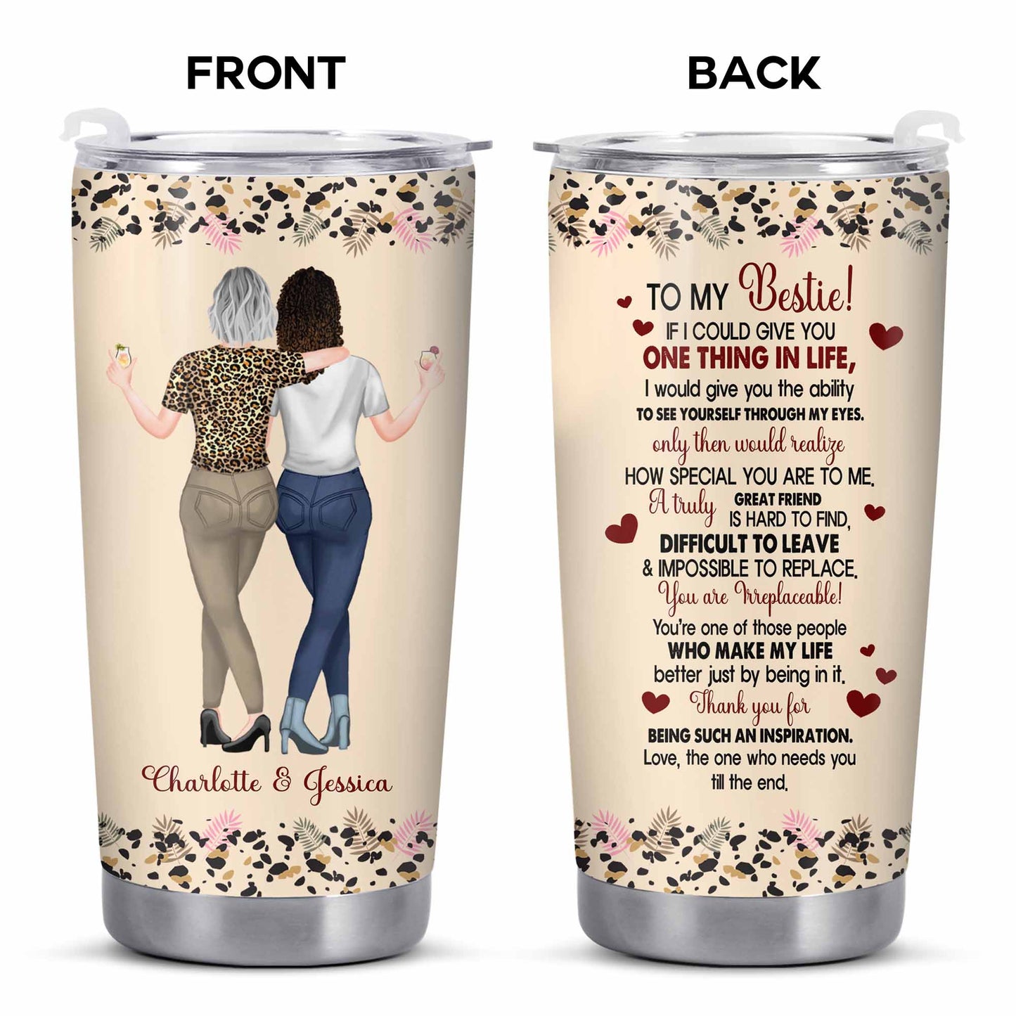 To My Bestie, Hearts and Flowers Tumbler