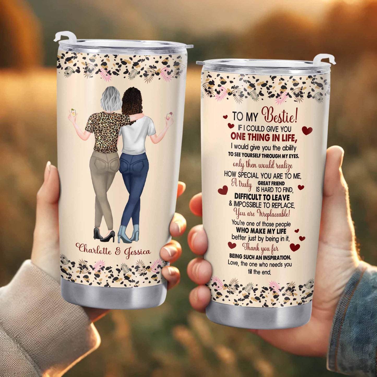 To My Bestie, Hearts and Flowers Tumbler