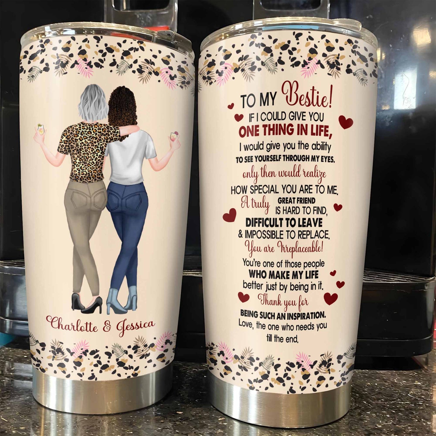 To My Bestie, Hearts and Flowers Tumbler