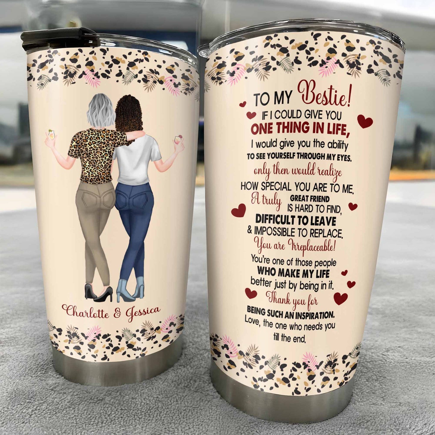 To My Bestie, Hearts and Flowers Tumbler