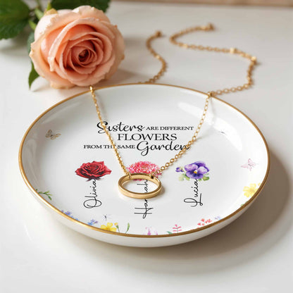 Les sœurs sont différentes, les fleurs du même jardin - Plat à bijoux personnalisé, plat en céramique, forme ronde - BST182_RCRF