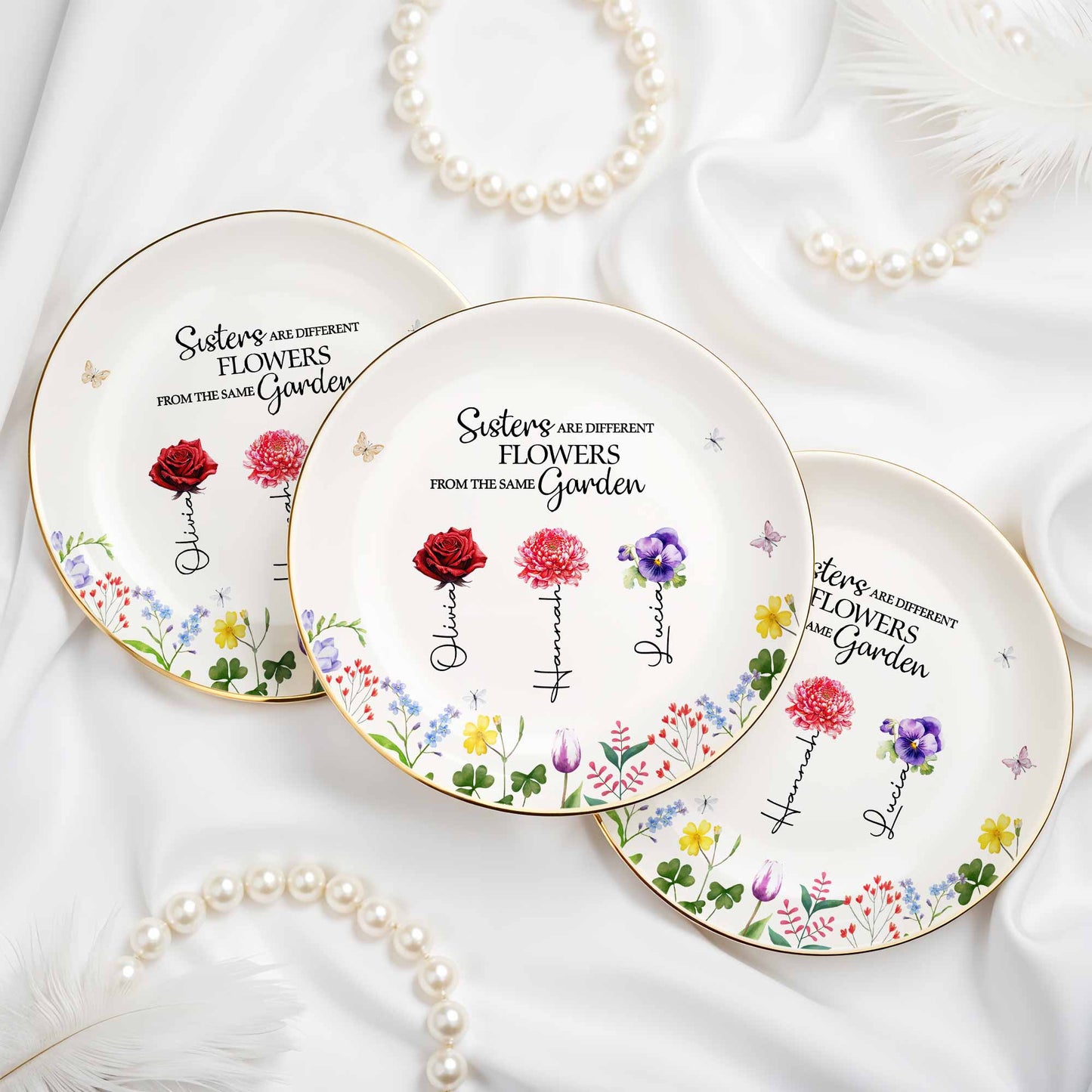 Les sœurs sont différentes, les fleurs du même jardin - Plat à bijoux personnalisé, plat en céramique, forme ronde - BST182_RCRF
