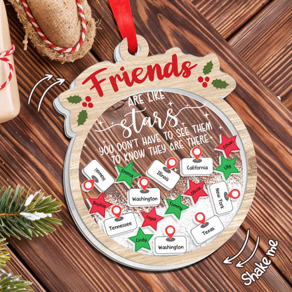 Friends Are Like Stars, Shake-Me Map Ornament With Heart Pins