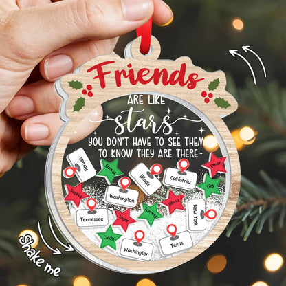 Friends Are Like Stars, Shake-Me Map Ornament With Heart Pins