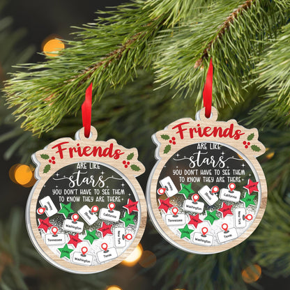 Friends Are Like Stars, Shake-Me Map Ornament With Heart Pins