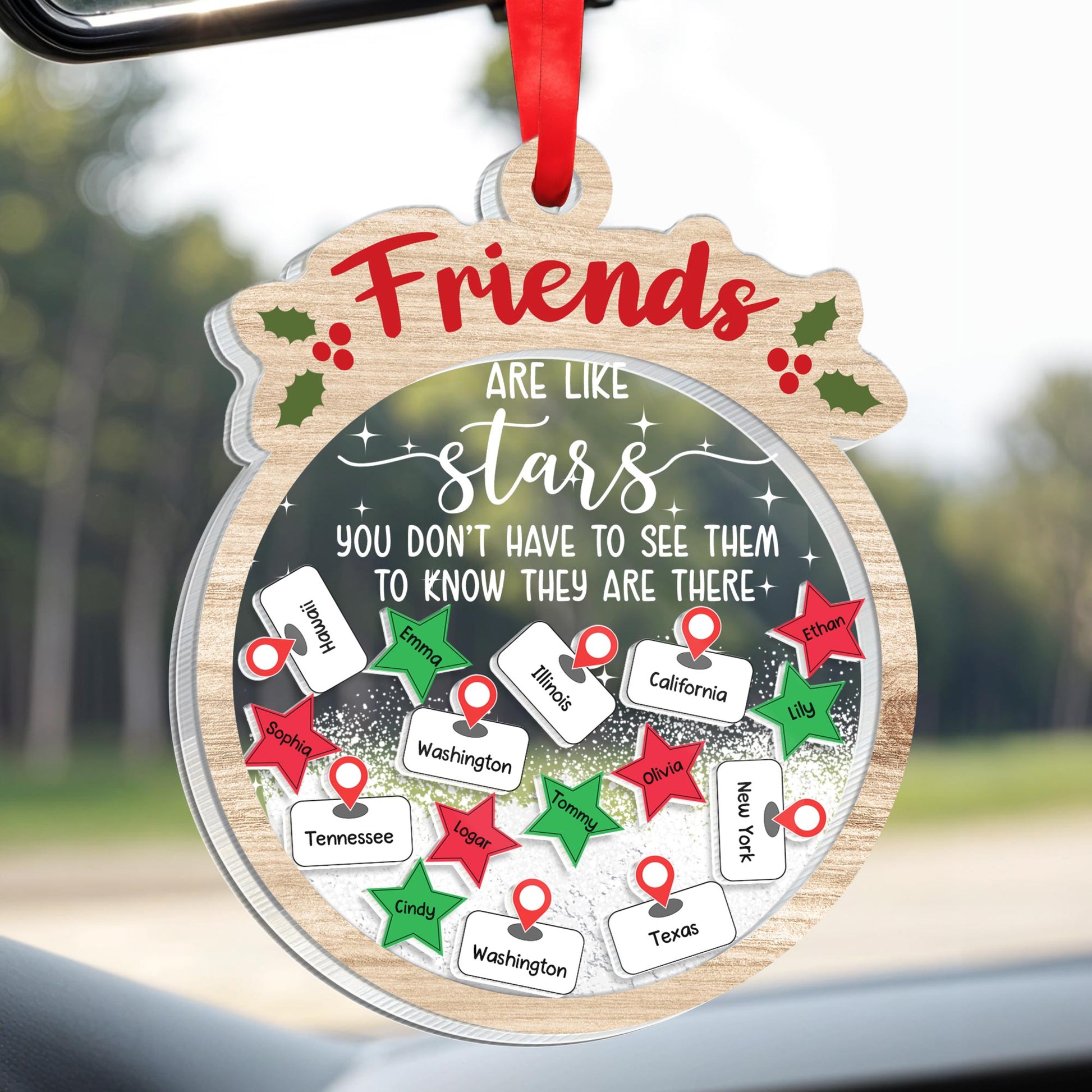 Friends Are Like Stars, Shake-Me Map Ornament With Heart Pins