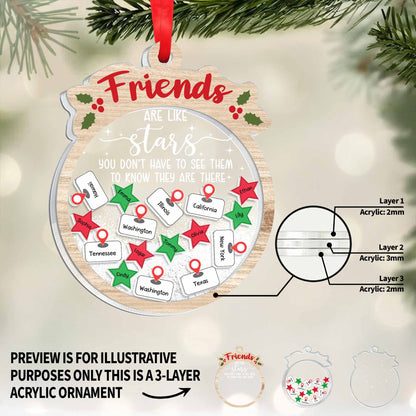 Friends Are Like Stars, Shake-Me Map Ornament With Heart Pins