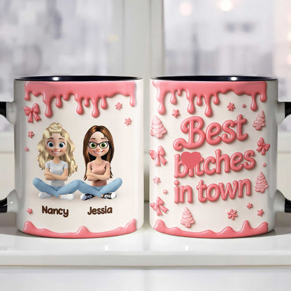 Taza personalizada con diseño de amigos de dibujos animados y pintura goteando - Taza con acento personalizado - BST191_AMUG