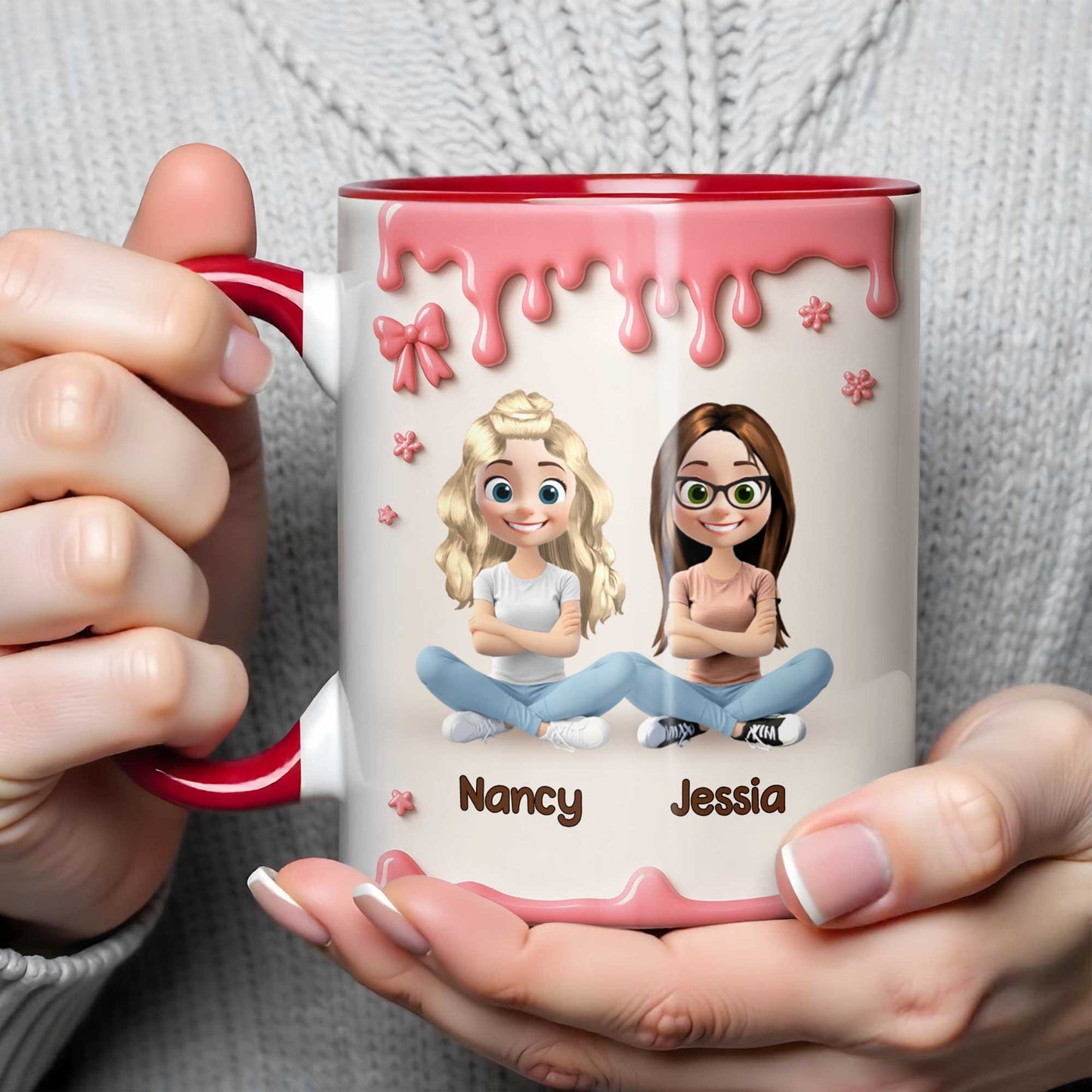 Taza personalizada con diseño de amigos de dibujos animados y pintura goteando - Taza con acento personalizado - BST191_AMUG