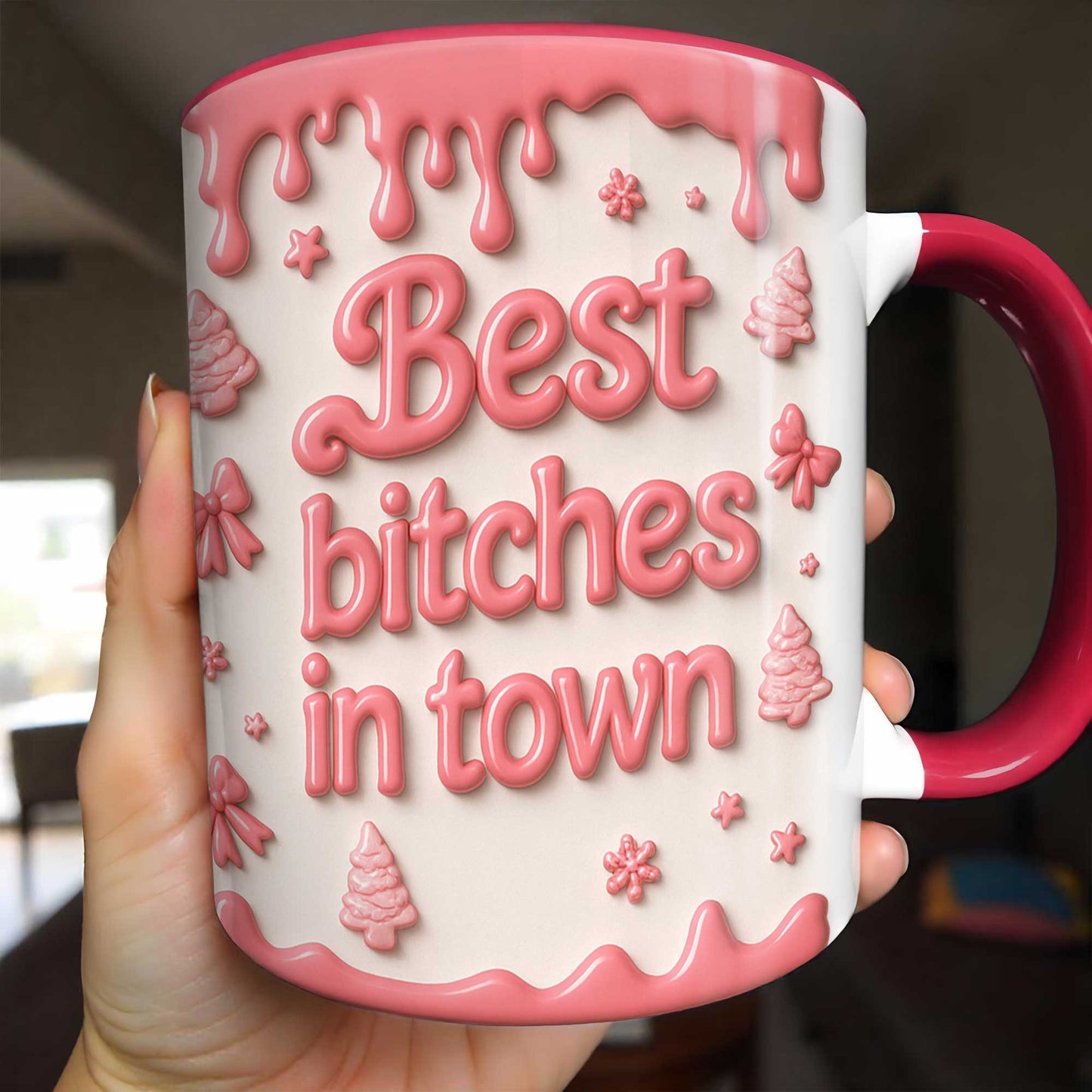 Taza personalizada con diseño de amigos de dibujos animados y pintura goteando - Taza con acento personalizado - BST191_AMUG