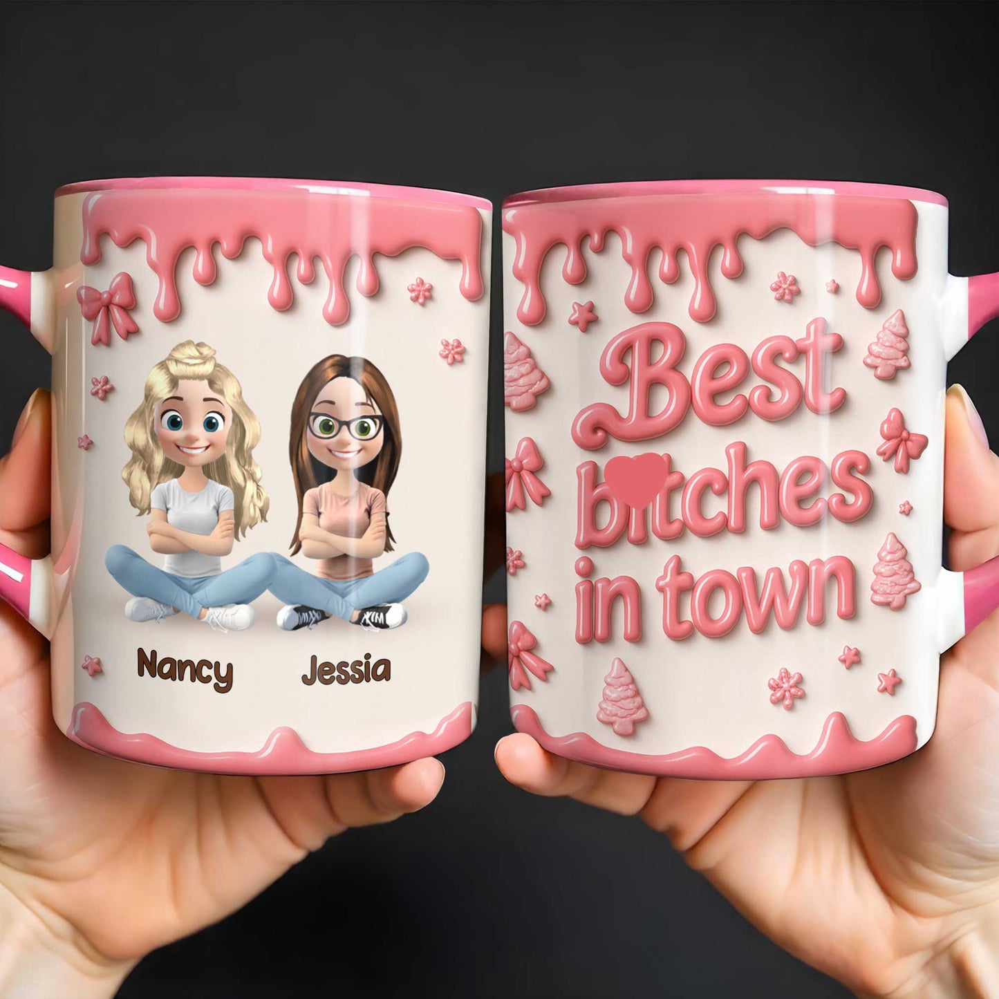 Taza personalizada con diseño de amigos de dibujos animados y pintura goteando - Taza con acento personalizado - BST191_AMUG