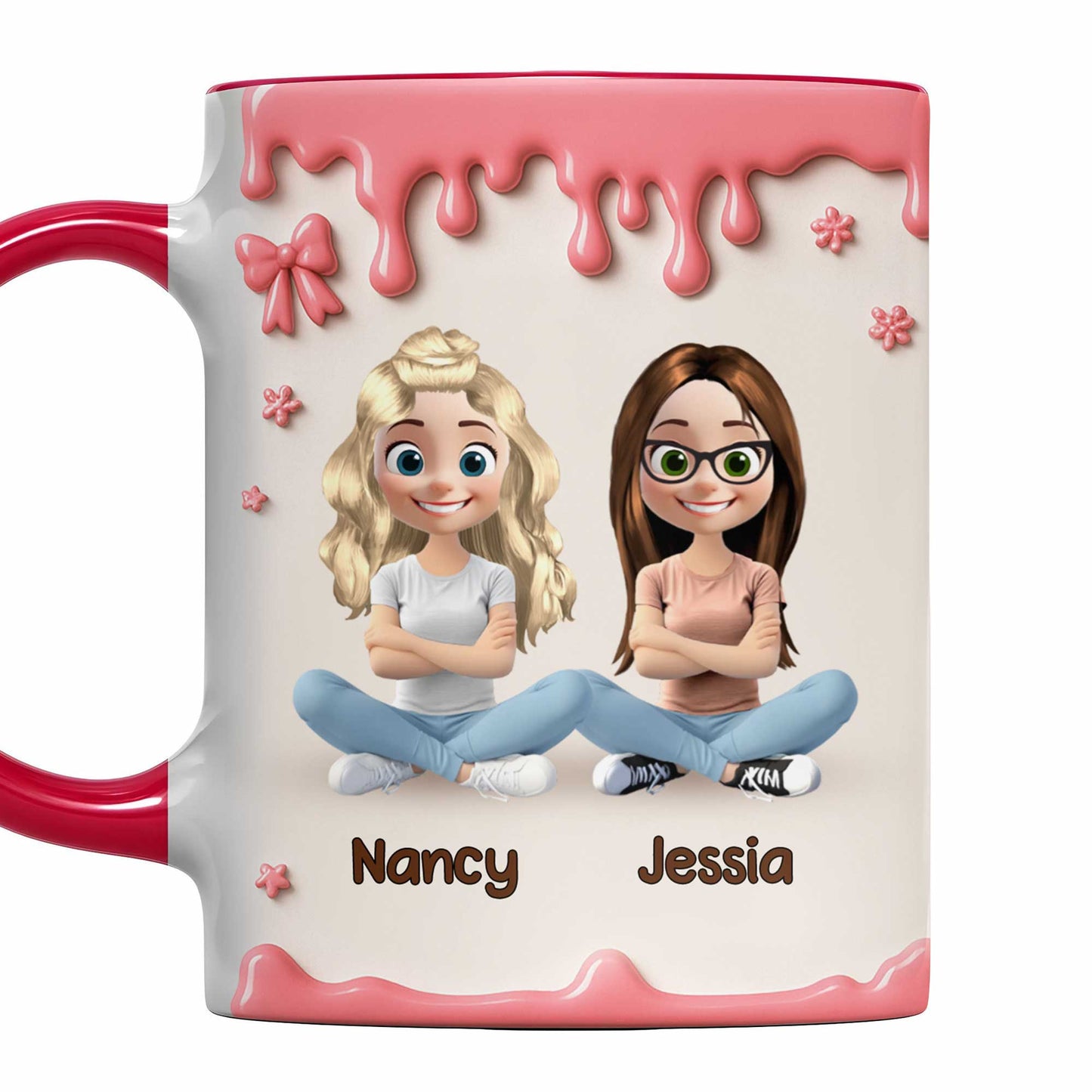 Taza personalizada con diseño de amigos de dibujos animados y pintura goteando - Taza con acento personalizado - BST191_AMUG