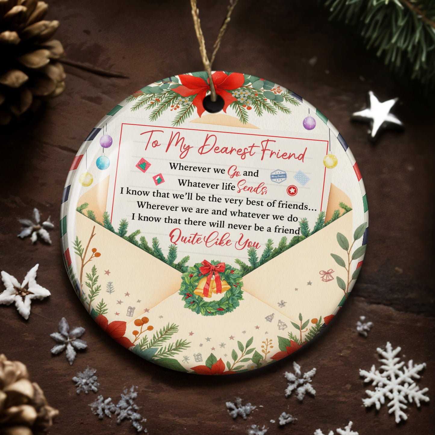 To My Dearest Friend, Christmas Wreath Friendship Ornament