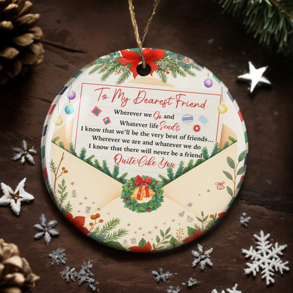 To My Dearest Friend, Christmas Wreath Friendship Ornament