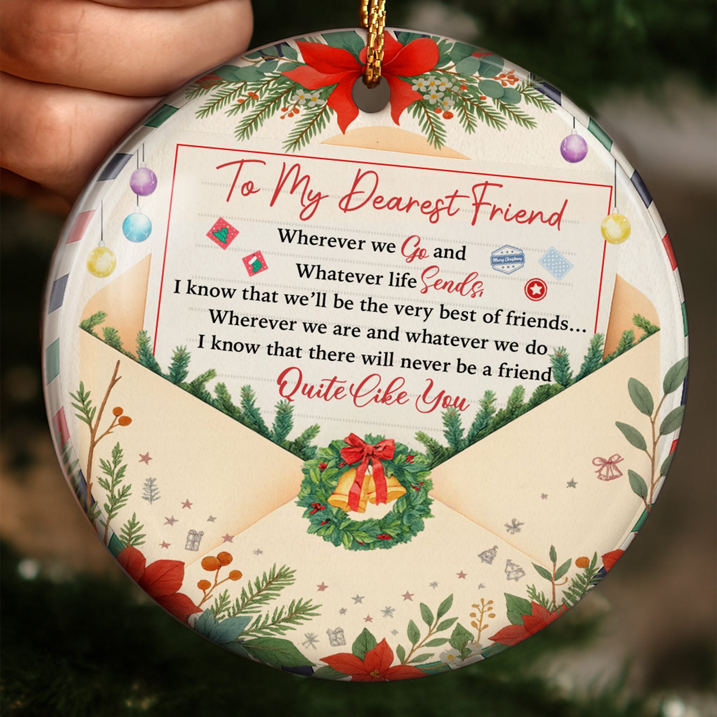 To My Dearest Friend, Christmas Wreath Friendship Ornament