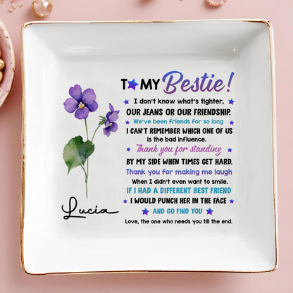 To My Bestie, Violet Flower Square Ceramic Dish