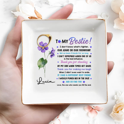 To My Bestie, Violet Flower Square Ceramic Dish
