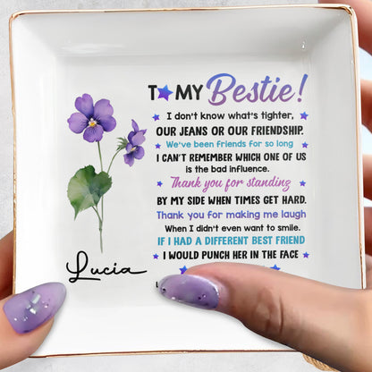 To My Bestie, Violet Flower Square Ceramic Dish