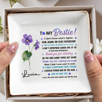 To My Bestie, Violet Flower Square Ceramic Dish