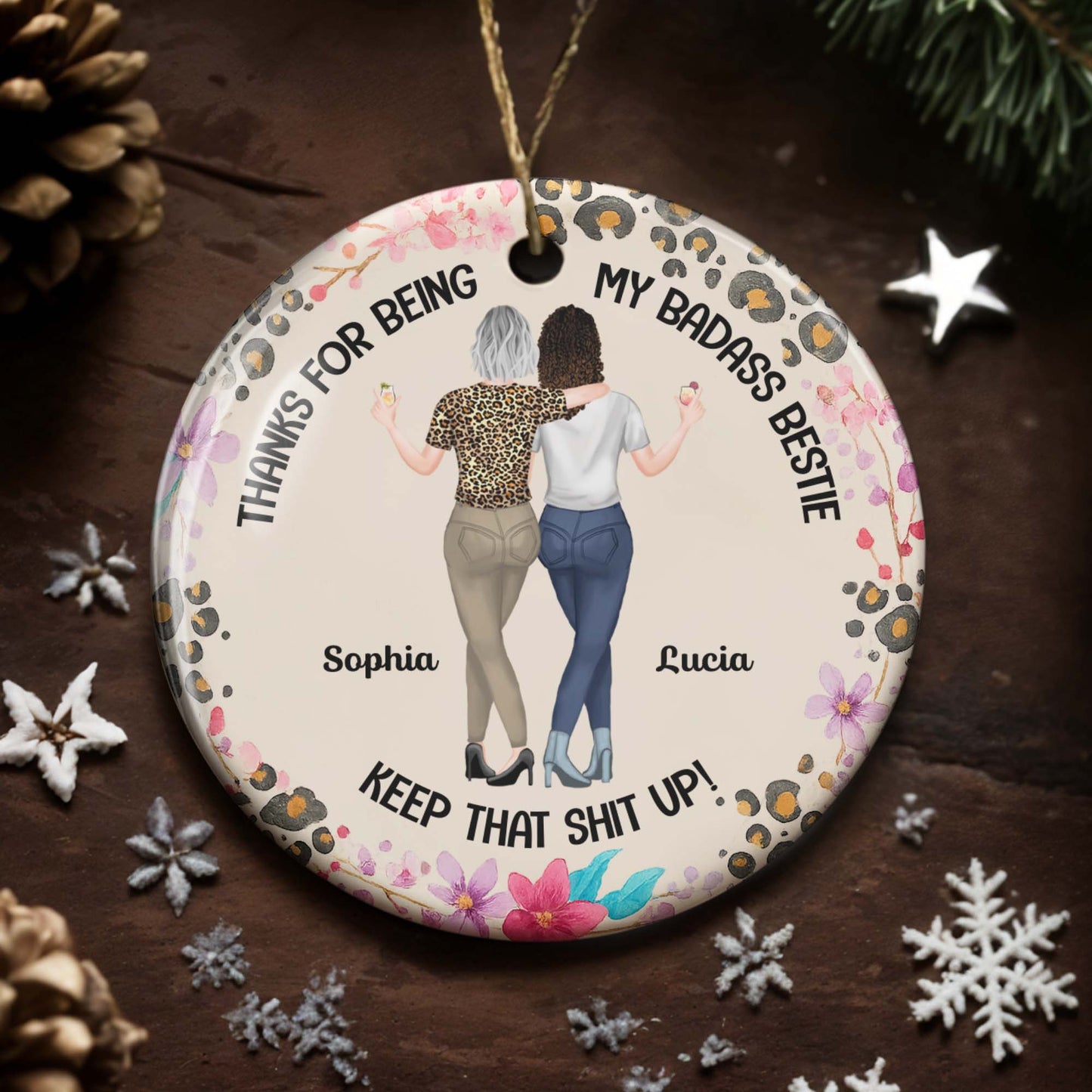 Thanks For Being My Badass Bestie, Leopard Print, Flowers