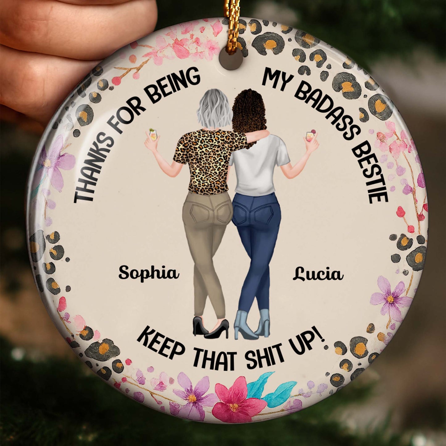 Thanks For Being My Badass Bestie, Leopard Print, Flowers