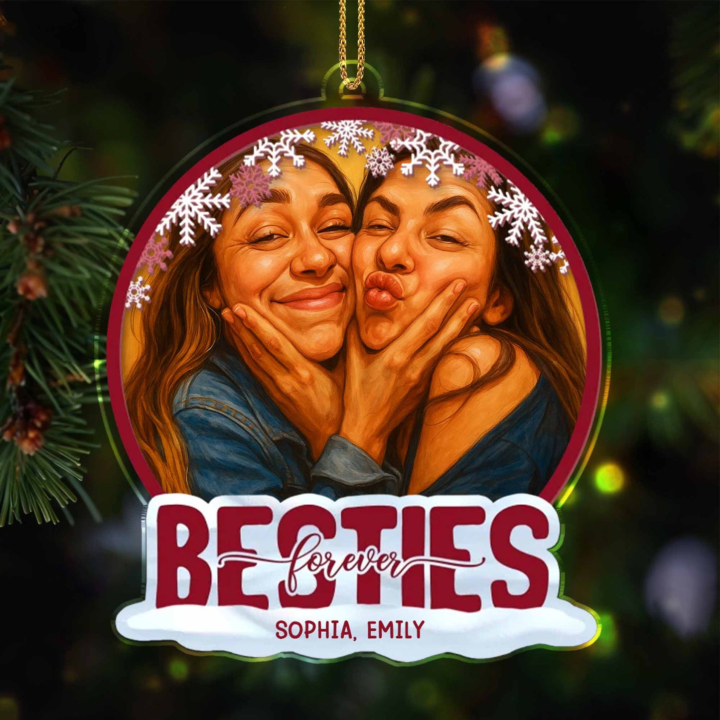 Besties Forever With Snowflakes and Portraits