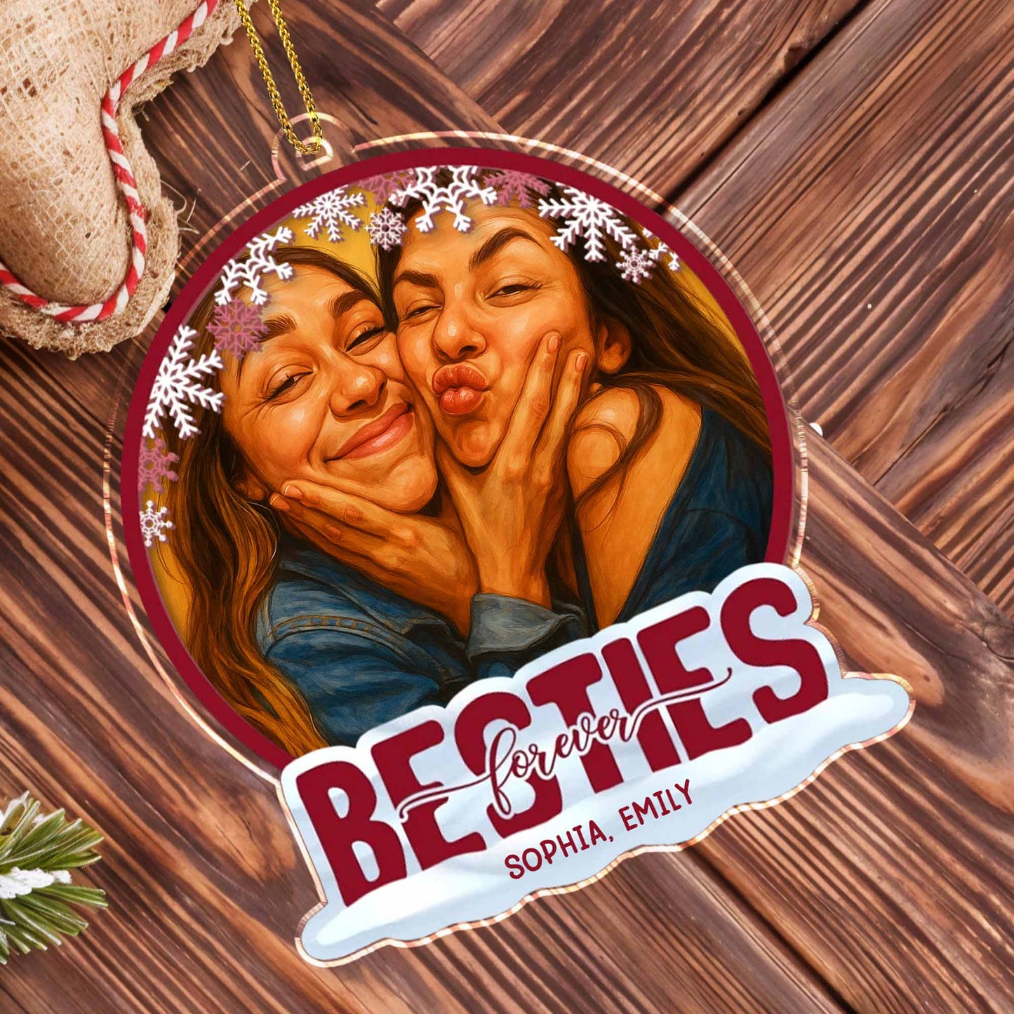 Besties Forever With Snowflakes and Portraits