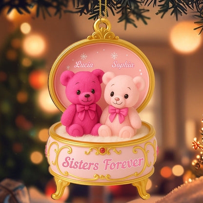 Caja de música "Hermana por Siempre" con ositos de peluche - Adorno de madera personalizado, forma personalizada - BST203_WDO