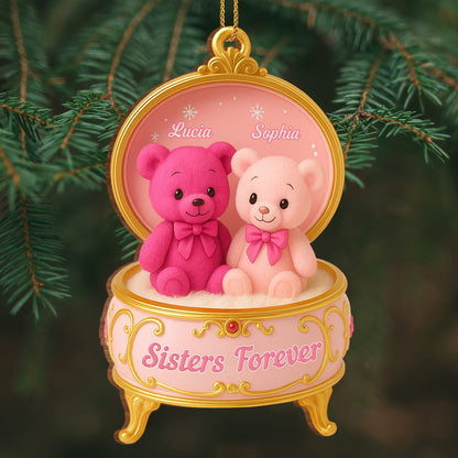 Caja de música "Hermana por Siempre" con ositos de peluche - Adorno de madera personalizado, forma personalizada - BST203_WDO