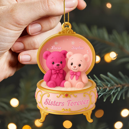 Caja de música "Hermana por Siempre" con ositos de peluche - Adorno de madera personalizado, forma personalizada - BST203_WDO